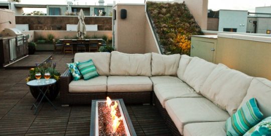 Green Roof Patio with Fire Pit